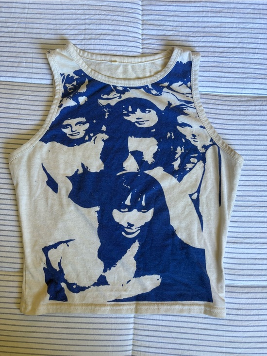 Tops - Blue & Cream Graphic Bodysuit